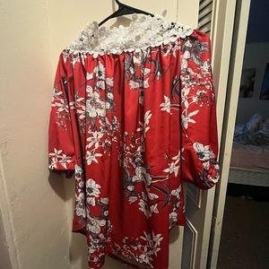Shein off shoulder lace top. Beautiful flower print! Size 3x, fits like